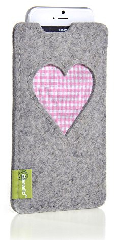 Almwild® Hülle, Tasche für Apple iPhone SE (2020) 8,7,6 MIT Apple Leder Case/Silikon Case aus Filz. In Alpstein- Grau mit Herz. Handyhülle in Bayern handgefertigt.