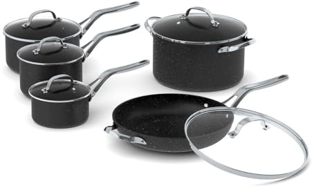 Starfrit The Rock 10PC Non-Stick Cookware Set, Forged Aluminum, Black