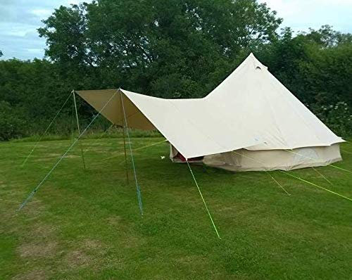 Bell Tent Boutique 285gsm Large 100% Natural Canvas Bell Tent Awning Kit - 4m x 2.6m Canvas with 3 x 1.9m Pole & 8 Pegs and Guy Ropes | Includes Storage Bags