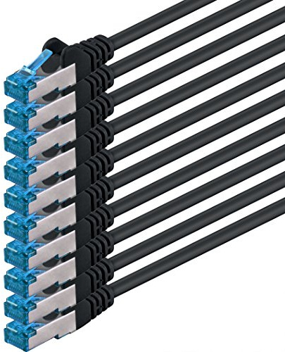 1aTTack.de 7,5m - CAT6a - Netzwerkkabel schwarz - 10 Stück CAT 6 A Patchkabel 10000 Mbit s SFTP PIMF 500 MHz kompatibel zu CAT5 CAT6 CAT7 DSL Internet Switch Router