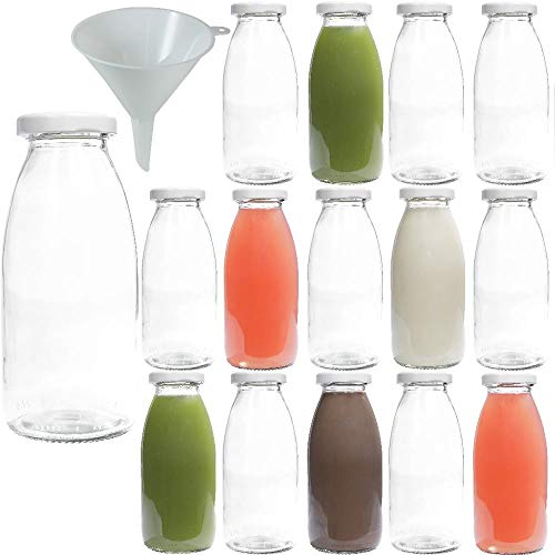 Viva Haushaltswaren Lot de Bouteilles en Verre/Bouteilles de Lait 250 ML avec Entonnoir à vis – argentées, Verre, Deckel Weiß, 15 x 250ml