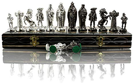 Master of Chess Wooden Chess Set with Pieces 41 cm / 16 in - Large Folding Chess Board Game for Adults and Kids - Chrome-Plated and Weighted Plastic Pieces with Decorations