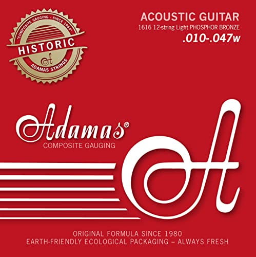 Adamas Saiten Satz für Akustikgitarre Historic Reissue Phosphor Bronze, massives Messing ball-end 12-str. Light .010-.047