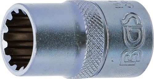 BGS 10214 | Steckschlüssel-Einsatz Gear Lock | 12,5 mm (1/2) | SW 14 mm | Antrieb Innenvierkant 12,5 mm (1/2) | Chrom-Vanadium-Stahl | Verchromt, matt | mit Rändelung