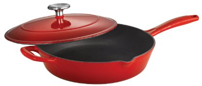 Tramontina Enameled Cast Iron Covered Skillet, 10-Inch, Gradated Red