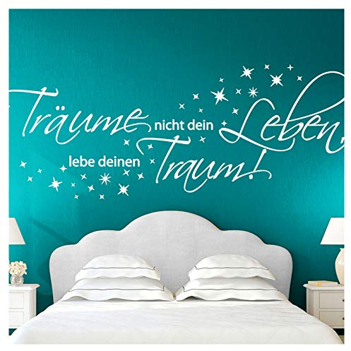 Wandora Wandtattoo Zitat Träume nicht dein Leben I weiß (BxH) 76 x 29 cm I Wohnzimmer Schlafzimmer Sticker Aufkleber Wandaufkleber Wandsticker G026