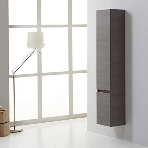 Kiamami Valentina - Colonna Bagno Sospesa | 2 Ante Soft Close | Ripiani Regolabili | Ideale per Bagni Compatti | Facile Fissaggio a Muro, Grigio, 170x30CM, Legno