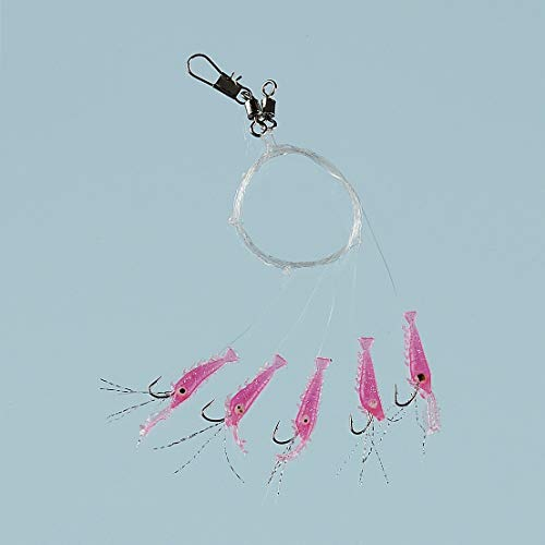 Fladen Living Shrimp pink, Vorfach mit 5 pinkfarbenen Shrimps, fünf Haken der Größe 6 oder 1/0, Hauptschnur 0,40mm BZW. 0,46mm (Hakengröße 6)