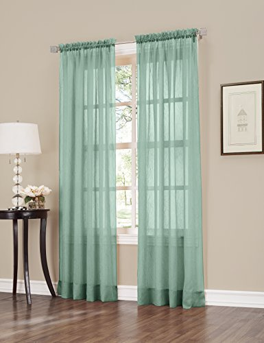 No. 918 Erica Crushed Sheer Voile Rod Pocket Curtain Panel, 51 x 63, Mineral Blue