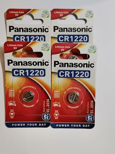 Panasonic CR1220 Lot de 4 piles bouton au lithium sous emballage blister 3 V