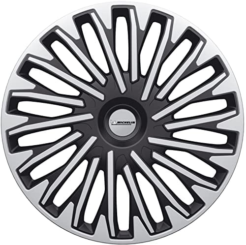 Michelin 009028 Enjoliveurs 15'' Pouces – NVS Soho Argent et Noir – Set de 4 – Design Sport et Élégant – Résistants aux Chocs – Fixation Facile – Compatibles Voitures avec Jantes Acier ou Tôle