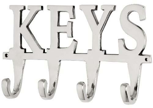 Chattels Large KEY Holder Rack 4 Hooks inch KEYS inch Metal Hook Hanger Chrome colour Upper Case Letters,25 x 14 x 4 cm approx