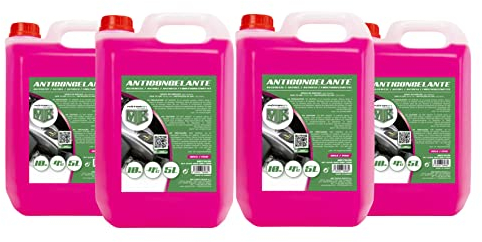 Motorkit Set de 4 Garrafas anticongelante de 5 Litros, Rosa Invierno 10% / -4°C, 4 UDS / 20L