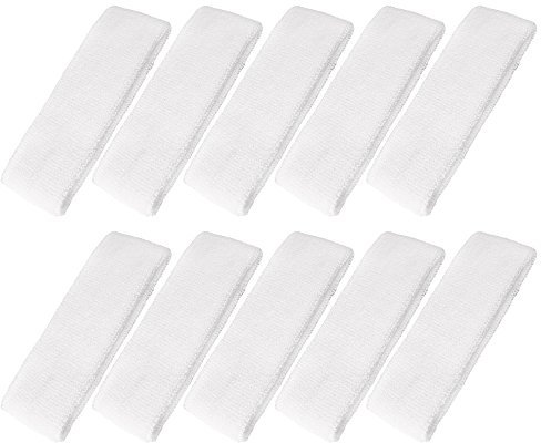Mallofusa 10 Stück Baumwolle Sport Basketball Stirnband/Schweißband Kopf Schweißband Band/Bandage Geschenk Party Outdoor-Aktivitäten (weiß)
