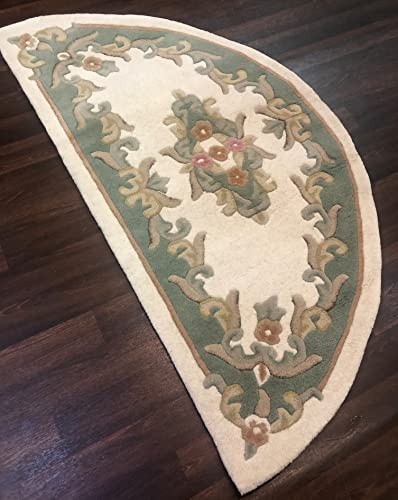 OrientalRugCompany Half Moon Indian Wool Rugs Handmade Traditional Design Light Green/Cream 100% Wool Rug