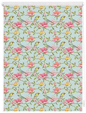 Lichtblick Klemmfix Tageslicht-Rollo mit Motiv, ohne Bohren, Blickdicht, Seitenzugrollo, Made in Germany, Birds - Grün Pink 120 x 150 cm (B x L)