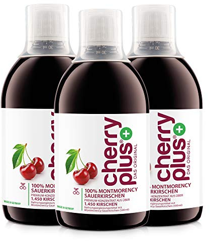 US-Montmorency-Sauerkirsch-Konzentrat – hochkonzentriert – 1.450 Montmorency-Sauerkirschen pro Flasche (3 x 500 ml) – Cherry PLUS