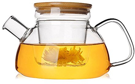Siyaglass Glass Teapot with Removable Insert Heat Resistant Borosilicate Glass Teapot with Bamboo Lid 600ml