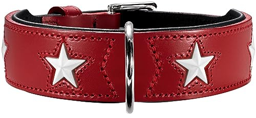HUNTER MAGIC STAR Hundehalsband, mit Sternen, Leder, weich, 60 (M-L), rot