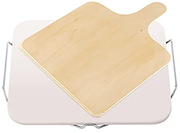 Leifheit Pizzastein für den Backofen, inklusive Holzschieber, optimal für Flammkuchen und Pizza, Pizzastein 35x30x1 cm für knusprige Böden, Backstein eckig