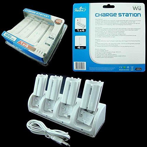 Stazione di ricarica 4 in 1 per telecomandi Wii/Wii U | Include 4 batterie ricaricabili da 2800 mAh e cavo USB (Mandi non inclusi)