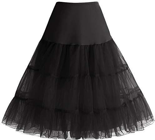 Bbonlinedress Petticoat Unterrock Crinoline Underskirt Reifrock Rock für 50er Vintage Cocktailkleid Schwarz Black L