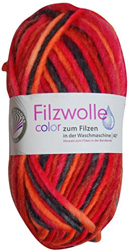 Gründl Wolle Filzwolle Color zum Stricken und Filzen - Wolle zum Stricken aus 100% Schurwolle - 1 x 50 g - rot-orange-schwarz Multicolor