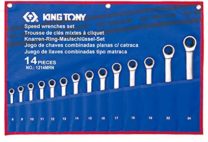 KING TONY 12114MR Trousse de Clés Mixtes à Cliquet Métriques, Set de 14, Argent