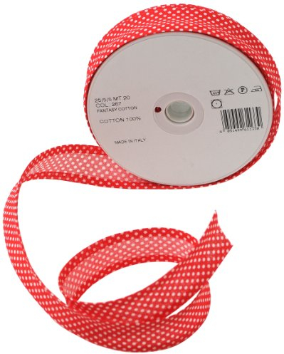 Inastri 25/5/5 mm Baumwollschrägband, rot, weiß gepunktet 267