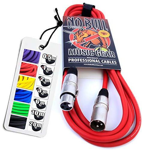 No Bull Nordell Music Gear' Premium XLR Cable (Red, 3m): Achieve a Clearer Audio Signal with Balanced Male to Female Microphone Lead, plus Cable Tie