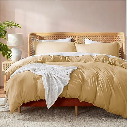 Nestl Twin Duvet Cover Set - Soft Double Brushed Camel Gold Duvet Cover Twin XL, 2 Piece, with Button Closure, 1 Duvet Cover 68x90 inches and 1 Pillow Sham