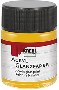 Kreul 79504 - Acrylic Gloss Paint, 50 ml Glass in Dark Yellow, Glossy Smooth Acrylic Paint for Painting and Crafts, Water-Based, Saliva-Resistant, Quick-Drying and Opaque