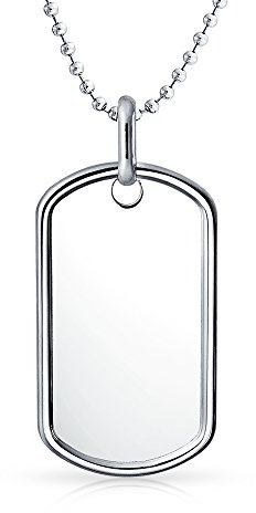 Bling Jewelry Personalisierte Traditionelle Große Armee Militär Dog Tag Anhänger Halskette Für Männer Teens .925 Sterling Silber Lange Perle Kugelkette 18 Zoll Anpassbar