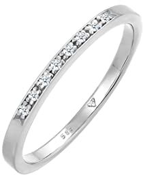 Elli DIAMONDS Ring Women Band Ring Engagement with Diamond (0.04 ct.) in 585 White Gold