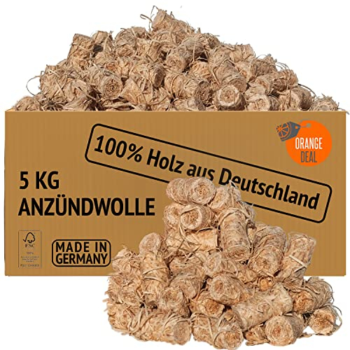 ORANGE DEAL 5 KG Öko Anzünder, Grillanzünder, Ofenanzünder, Anzündwolle aus Holzwolle + Wachs - Brennen heiß