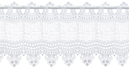 Plauener Spitze by Modespitze, Store Bistro Gardine Scheibengardine mit Stangendurchzug, hochwertige Stickerei, Höhe 28 cm, Breite 108 cm, Weiß