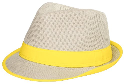 Caspar Unisex Trilby Hut/Strohhut mit farbiger Krempe - 2 Modelle - viele Farben - HT001, Farbe:No.2 gelb