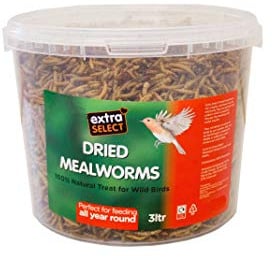Extra Select Dried Mealworms for Wild Birds, 3L Tub | Single-ingredient dried mealworms for garden birds in a reusable 3L tub.