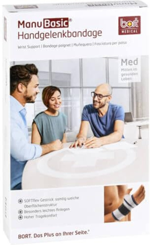 Bort 112920 large links silber ManuBasic Handgelenkbandage, rechts oder links tragbar in verschiedenen Farben, links large, silber