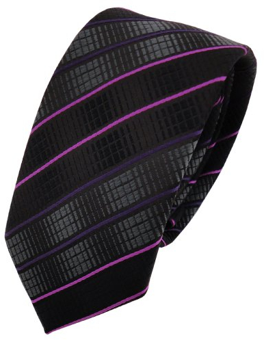 TigerTie - schmale Designer Krawatte in schwarz anthrazit magenta lila gestreift