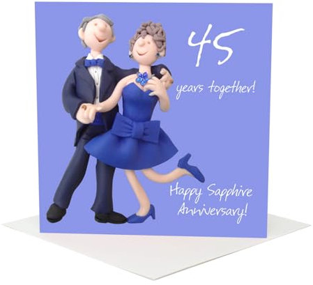 Holy Mackerel 45 wonderful years sapphire 45th wedding anniversary card for a couple - designed by artist Erica Sturla - 15cm square and blank inside for your message - made in the UK