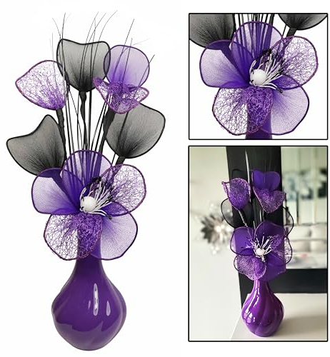 Flourish Vase with Artificial Flowers - Purple, Pre-Arranged - Perfect for Home Decor and Living Room Decoration, Bedroom or Bathroom Ornament