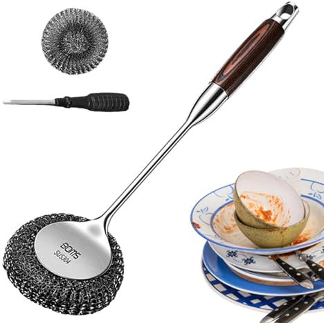 Cepillo de limpieza para lavar platos, cepillo de cocina de acero inoxidable,Lavaplatos de metal con mango largo | Metal de limpieza de cocina, cepillo de limpieza de acero inoxidable
