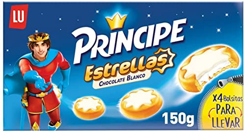 Príncipe Estrellas Galletas Rellenas de Crema de Leche y Cubiertas de Chocolate Blanco en Forma de Estrella 150g