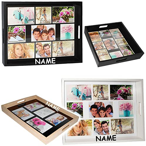 XL Tablett - eigene Fotos & Bilder - aus Holz - weiß - incl. Name - auch zur Deko geeignet - rechteckig - Vintage - Foto Serviertablett - Retro Design - B..