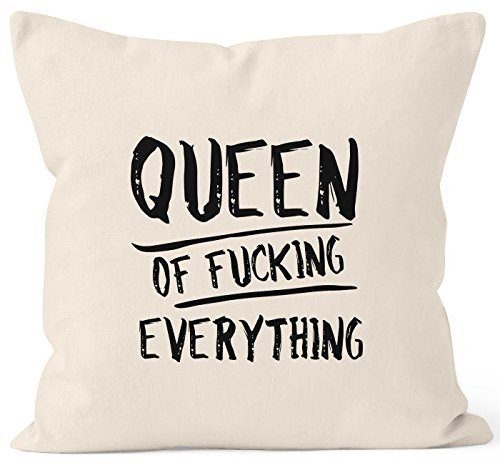 MoonWorks Kissenbezug Queen of Fucking Everything Deko-Kissen 40x40 Baumwolle Natur