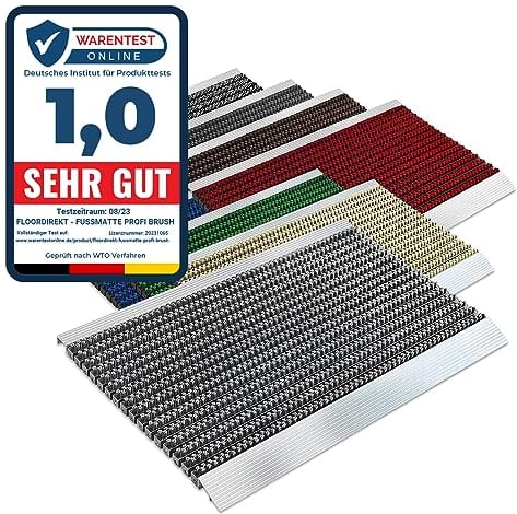 Floordirekt PRO Repräsentative Fußmatte Profi Brush - Testurteil Sehr Gut - Schmutzfangmatte mit Alu Rahmen für außen und innen - Verschiedene Bürsten Farben und Größen (50x80cm Schwarz)