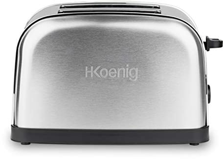 H.Koenig Tostapane Grill in acciao Inox 2 Fette TOS7 Ampie Fessure, 6 Livelli di Doratura, Scongelamento, Tostatura rapida e uniforme , Facile Pulizia, 850 W