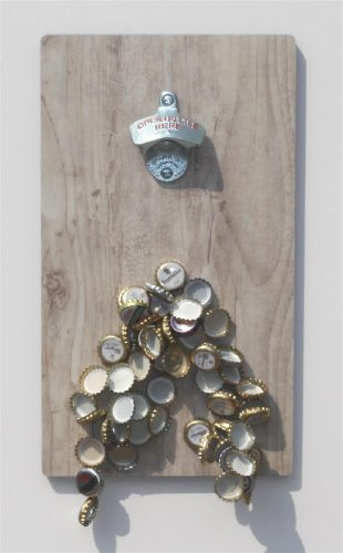 FLUX-Wandflaschenöffner in Holz-Optik Hell mit Magnet-Falle