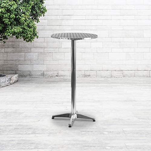 Flash Furniture Bartisch, rund, klappbar, Metall, Aluminiumfarben, für innen und außen, 59 x 59 x 114,3 cm (B x T x H)